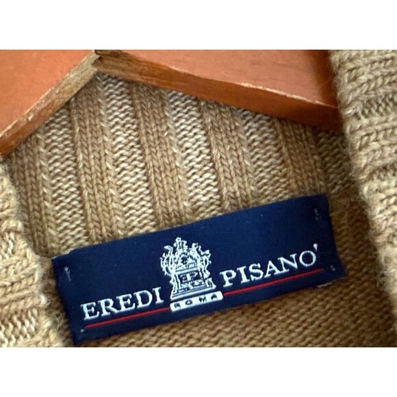 Eredi Pisano Mens Button-Up Cardigan Sweater Brown Wool Blend Ribbed Collar & He - Picture 6 of 8